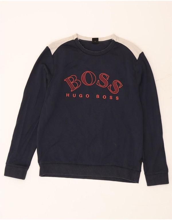 Hugo Boss Felpa con grafica da donna Maglione UK 18 XL Blu navy Colourblock