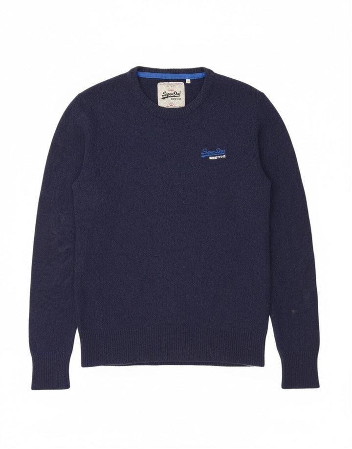 Superdry Mens Crew Neck Jumper Sweater Medium Navy Blue Wool