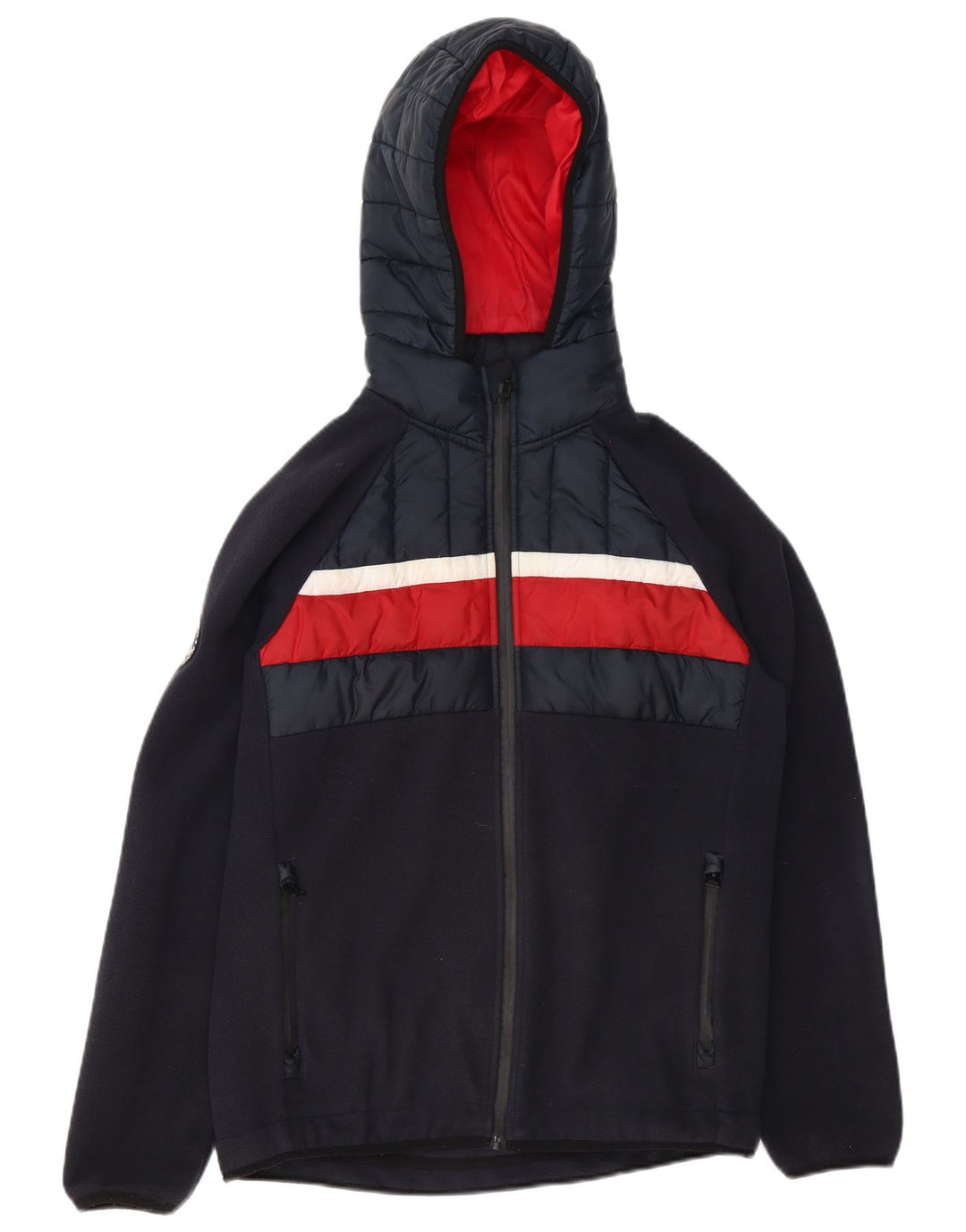 Superdry Mens Hooded Bomber Jacket UK 38 Medium Navy Blue Colourblock