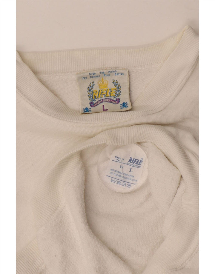 RIFLE Mens Sweatshirt Jumper Large White Cotton