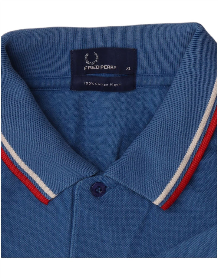 Fred Perry Mens Polo Shirt XL Blue Striped Cotton