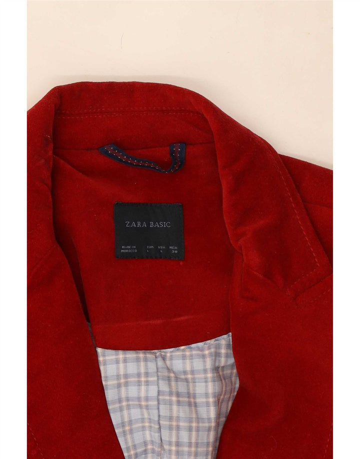 Zara Womens 1 Button Velvet Blazer Jacket UK 14 Large Red Cotton