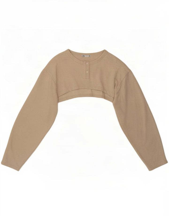 Zara Haut court à manches longues pour femme UK 14 Beige moyen