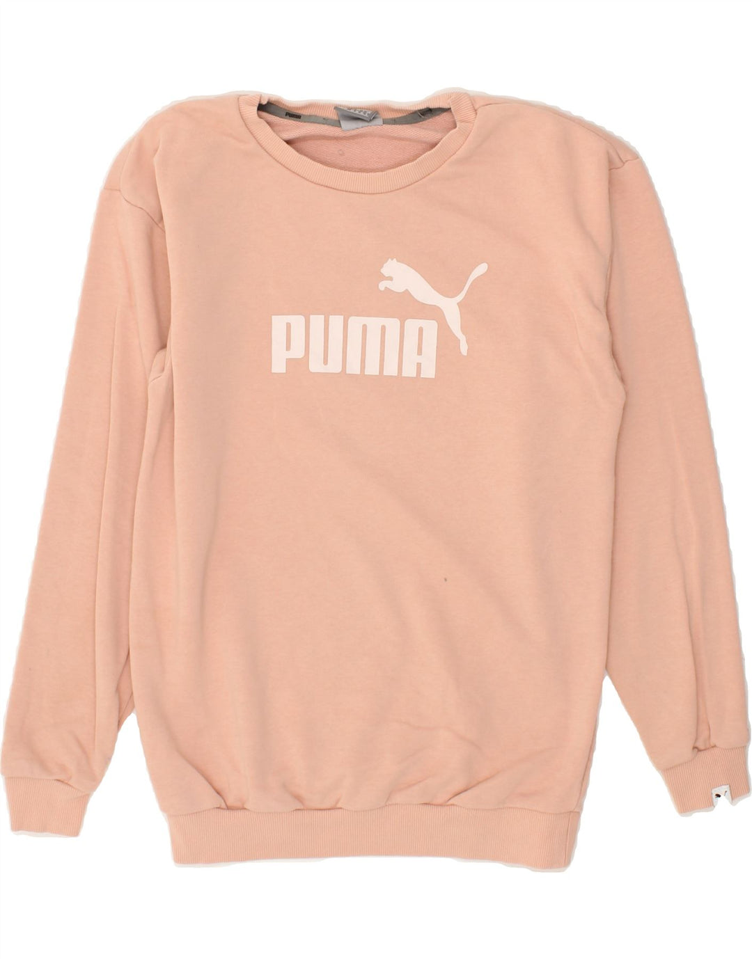 PUMA Womens Graphic Sweatshirt Jumper UK 8 Small  Beige Cotton | Vintage Puma | Thrift | Second-Hand Puma | Used Clothing | Messina Hembry 