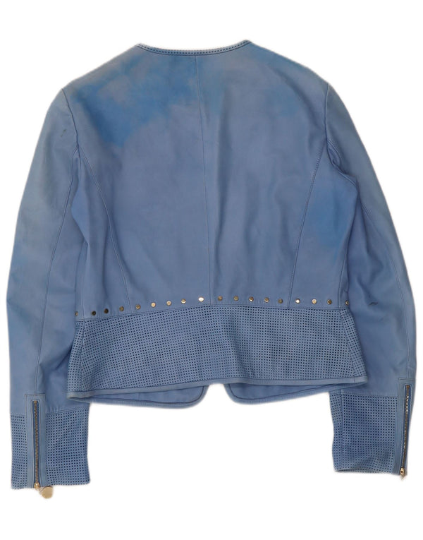 Penny Black Womens Leather Bomber Jacket UK 14 Large Blue Leather