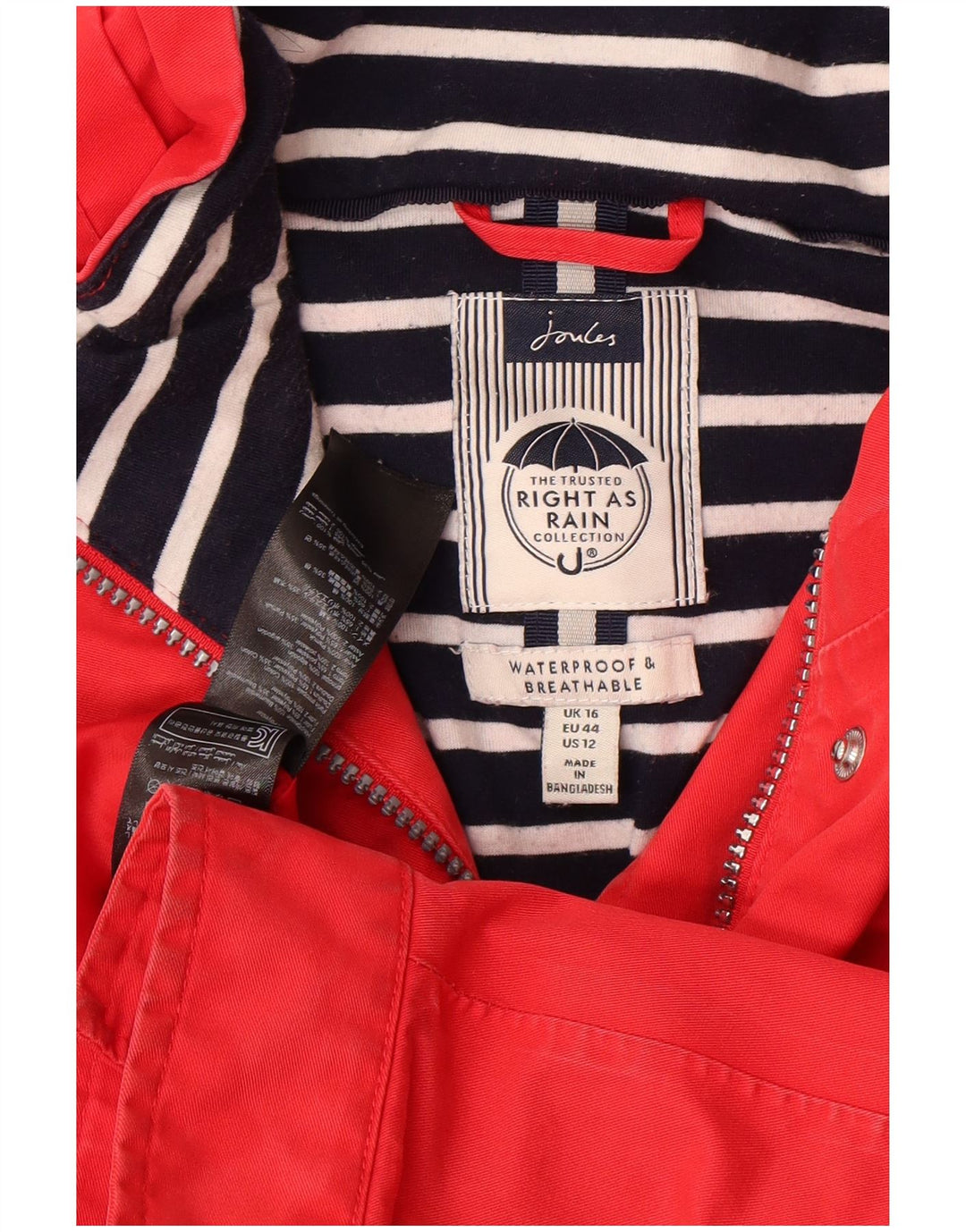 Joules Womens Oversized Waterproof Jacket UK 16 Large Red Polyester