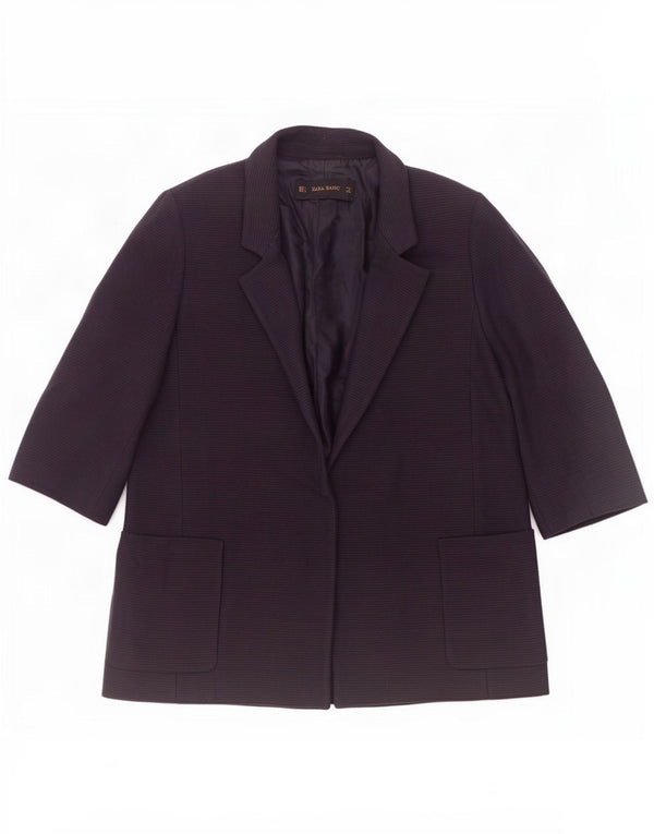Zara Womens 3/4 Sleeve Blazer Jacket UK 16 Large Navy Blue Cotton