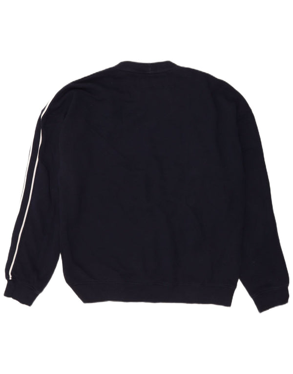 Benetton Mens Graphic Loose Fit Sweatshirt Jumper Small Navy Blue Cotton