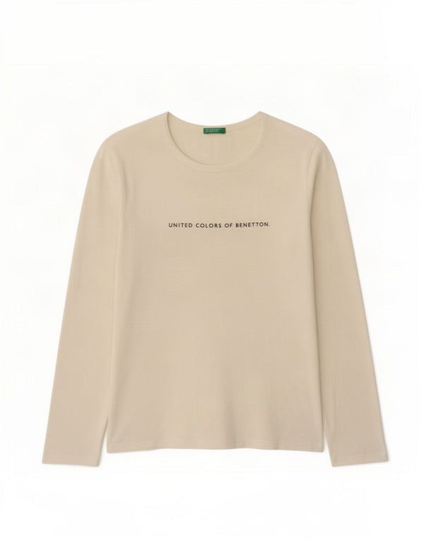 Benetton Mädchen-Top mit Grafik, langärmlig, 11–12 Jahre, XL, weiße Baumwolle
