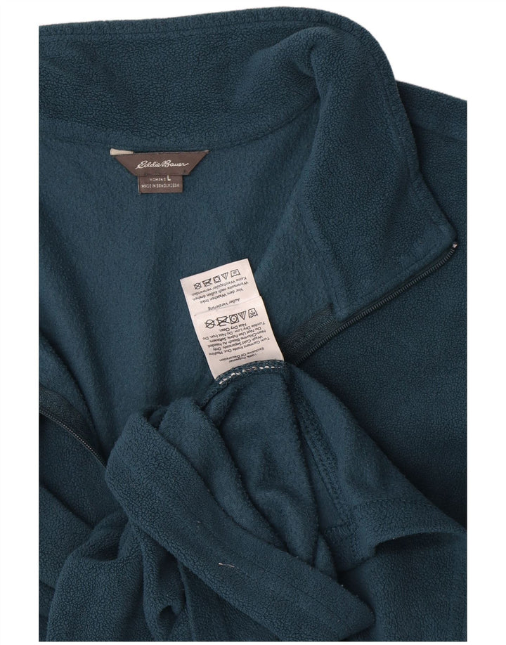 Eddie Bauer Womens Zip Neck Fleece Jumper UK 16 Large Blue Polyester