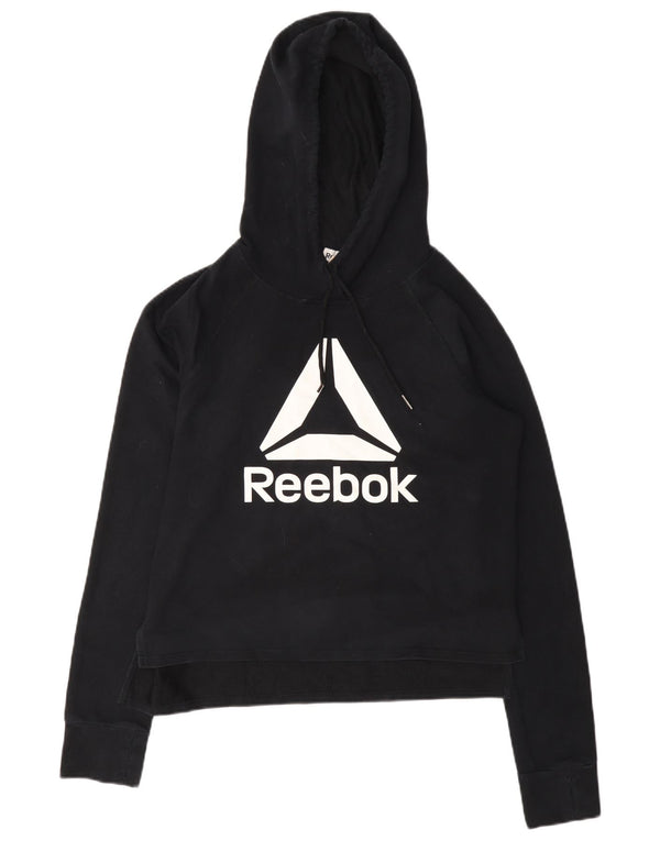 Damski sweter z kapturem Reebok Crop Graphic UK 10 Small, czarny, bawełniany