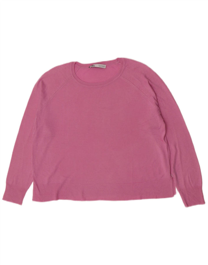 Zara Womens Boat Neck Jumper Sweater UK 14 Medium Pink