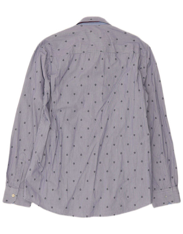 PEPE Jeans Camisa de corte regular con estampado abstracto para hombre, talla grande, azul a rayas