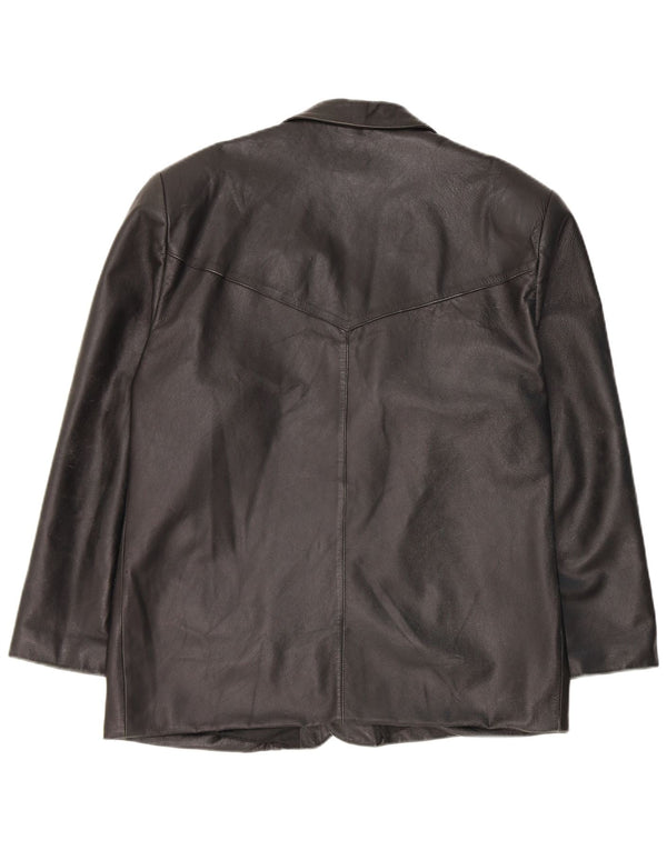 Vintage Mens 3 Button Leather Blazer Jacket UK 40 Large Black