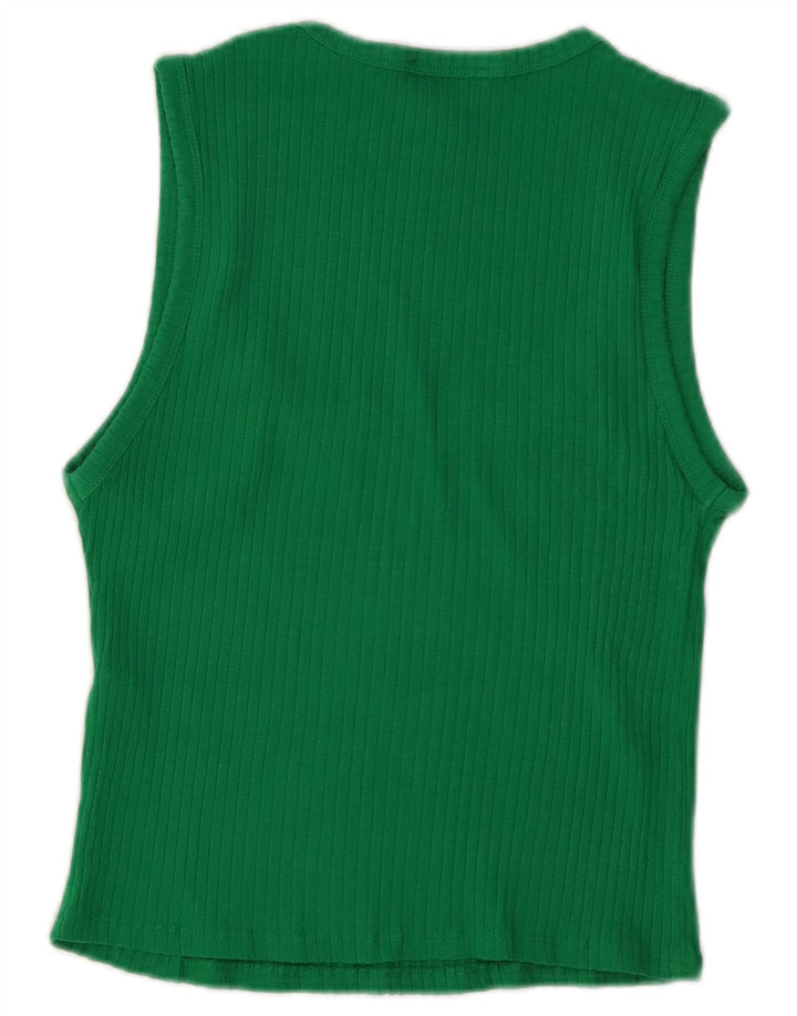 Zara Damen Weste Top UK 12 Mittelgrüne Baumwolle