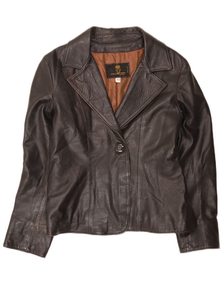 Vintage mujer 1 botón cuero Blazer chaqueta IT 46 grande negro