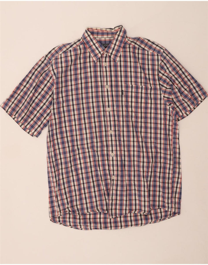 LERROS Mens Short Sleeve Shirt Large Blue Check Cotton