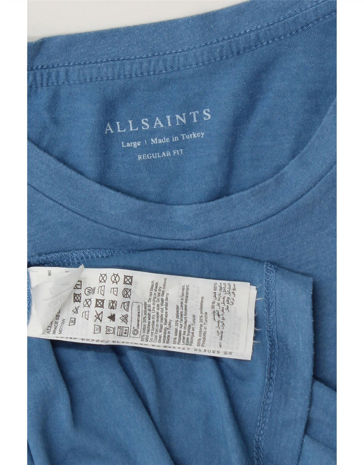 All Saints Mens Regular Fit T-Shirt Top Large Blue Cotton