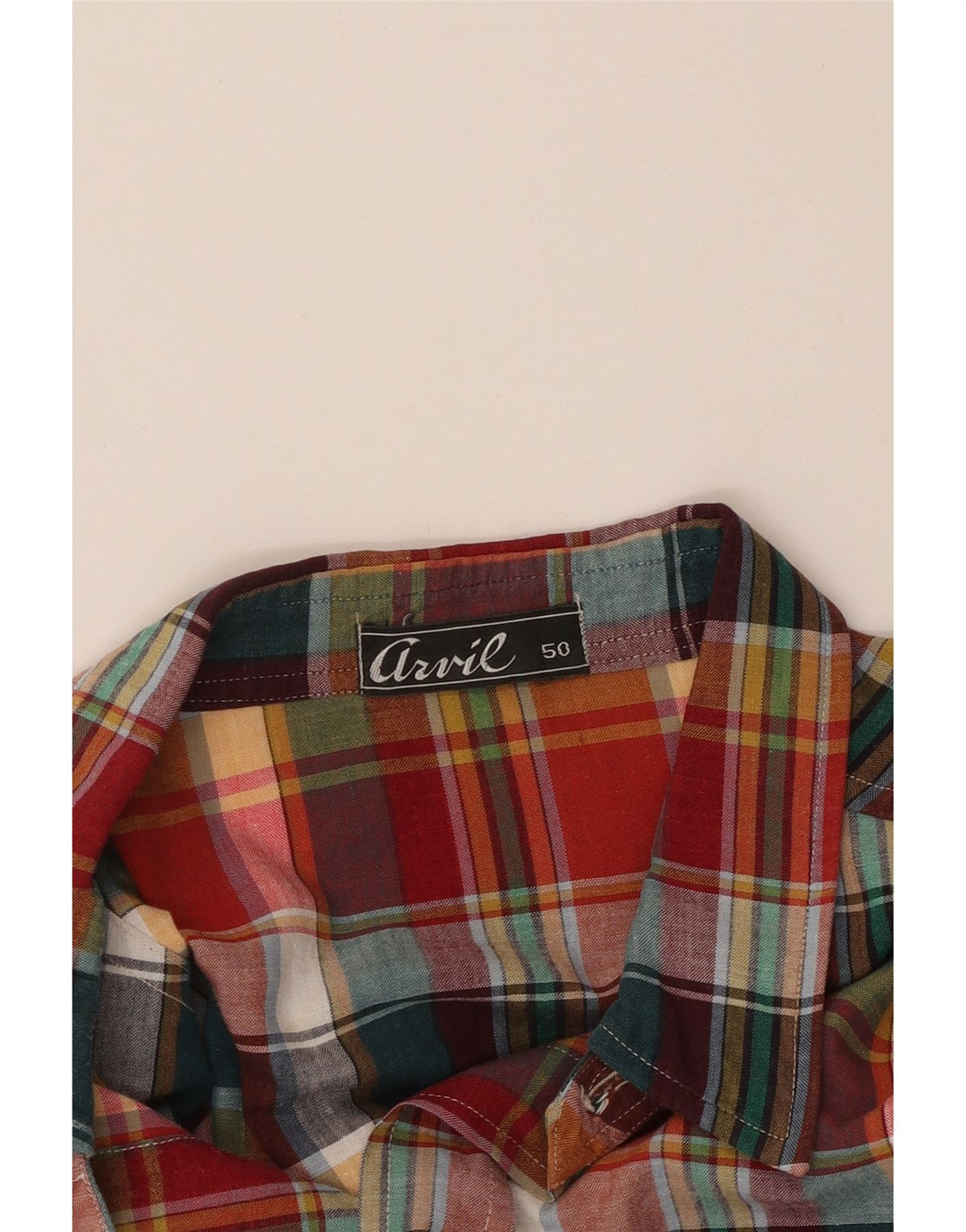 VINTAGE Mens Military Short Sleeve Shirt IT 50 Medium Multicoloured Plaid