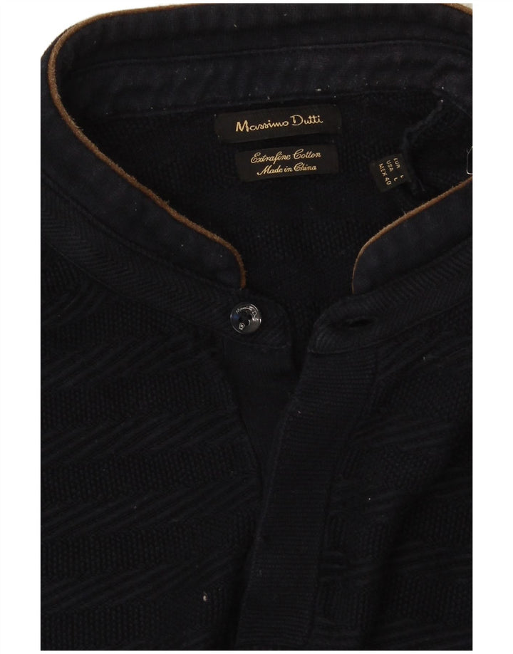 Massimo Dutti Mens Button Neck Jumper Sweater Large Navy Blue Striped