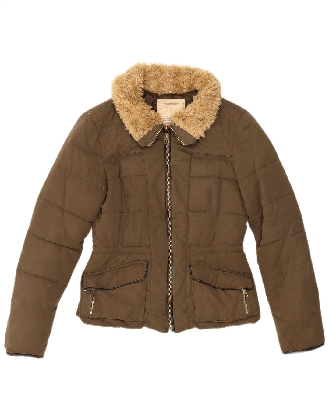 Zara polstret jakke til kvinder UK 6 XS Khaki