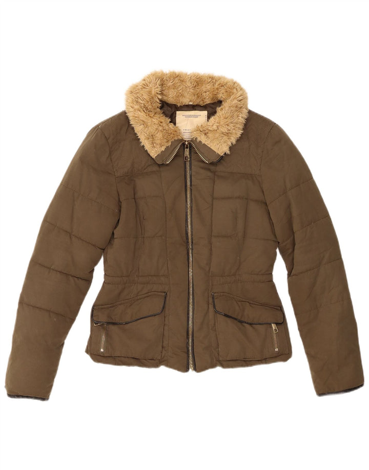 Zara polstret jakke til kvinder UK 6 XS Khaki