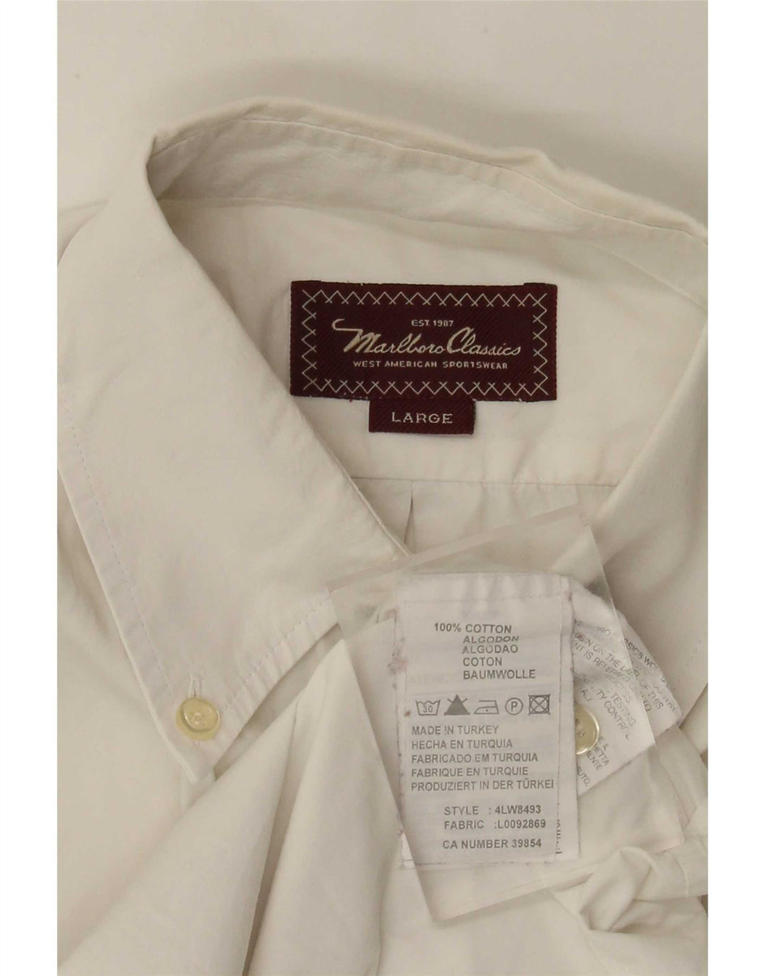 Marlboro Classics Mens Shirt Large White Cotton