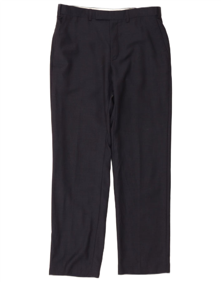 Marks & Spencer Mens Straight Suit Trousers W32 L31 Navy Blue Wool