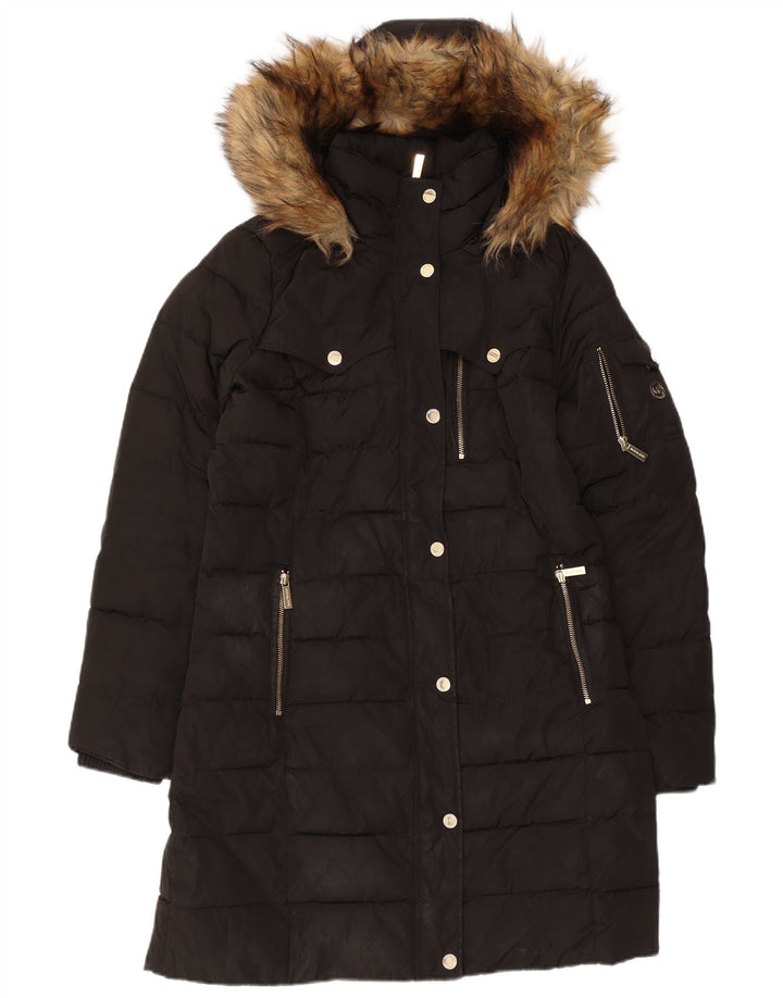 Michael Kors Womens Hooded Padded Coat UK 14 Medium Black Polyester