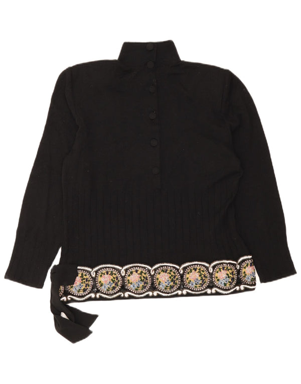 Giorgio Grati Damen-Pullover mit Knopfkragen, Gr. 12, mittelschwarz, geblümt