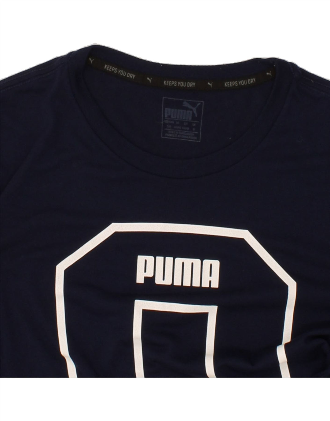 PUMA Mens Graphic T-Shirt Top Small Navy Blue Colourblock Polyester Vintage Puma and Second-Hand Puma from Messina Hembry 
