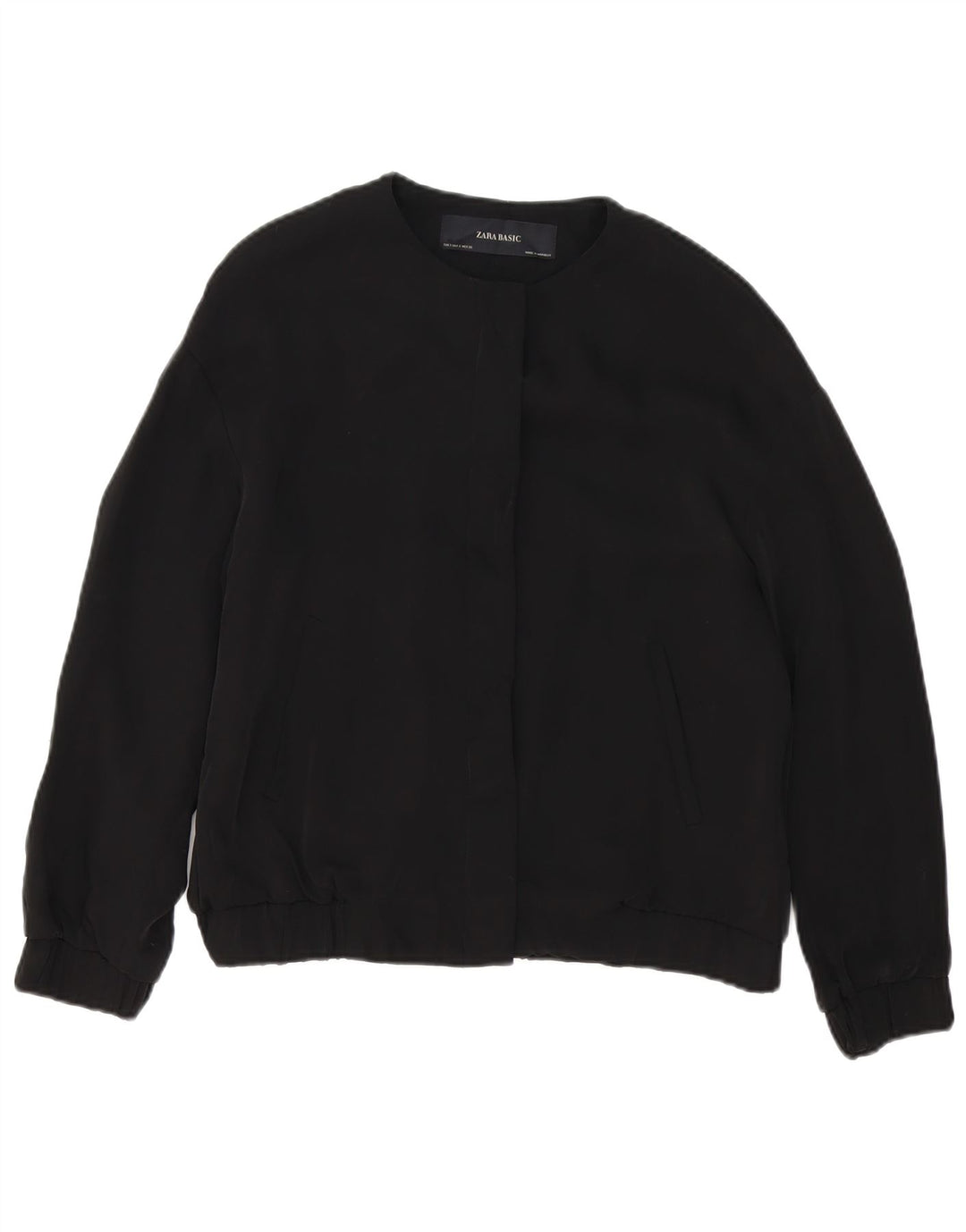 Zara Womens Oversized Bomber Jacket UK 10 Small Black Polyester