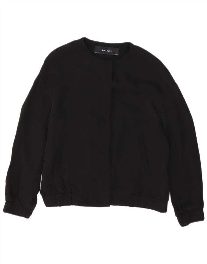 Zara Womens Oversized Bomber Jacket UK 10 Small Black Polyester