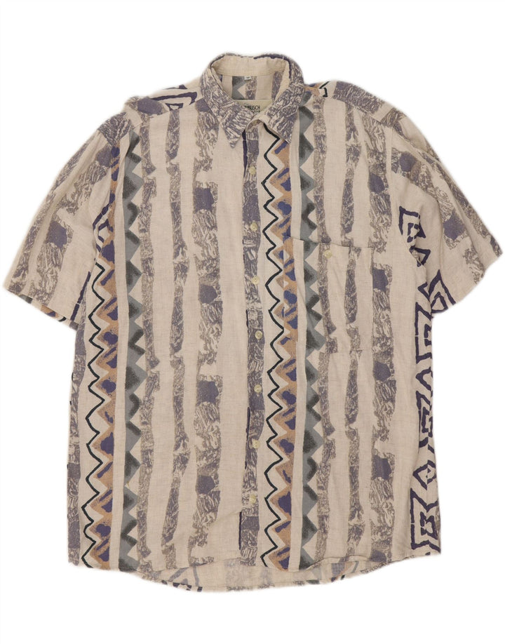DORNBUSCH Mens Short Sleeve Shirt Size 40 Medium Beige Geometric