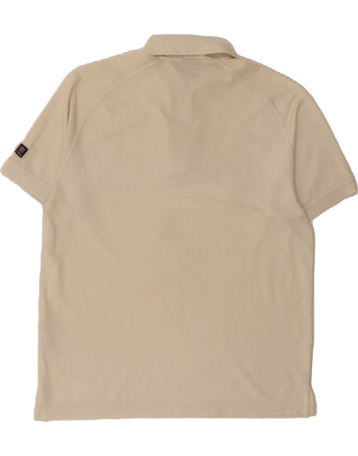 RICHMOND Mens Graphic Polo Shirt Large Beige Cotton Vintage Richmond and Second-Hand Richmond from Messina Hembry 