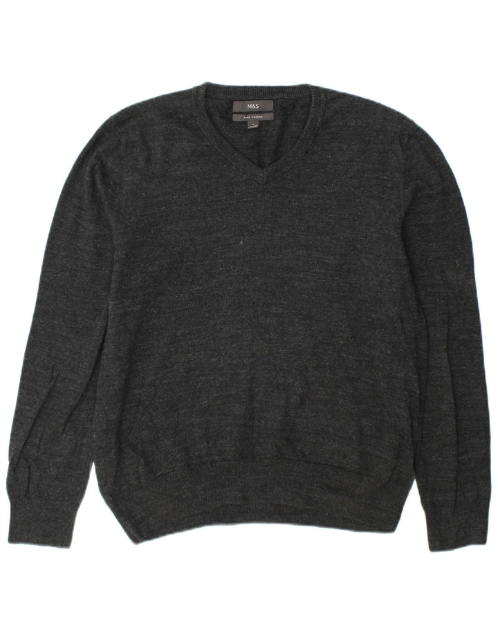 Marks & Spencer Herre V-hals sweater mellemgrå bomuld