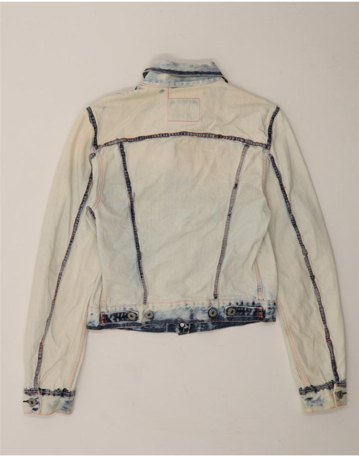 REPLAY Womens Crop Denim Jacket UK 12 Medium White Tie Dye Cotton Vintage Replay and Second-Hand Replay from Messina Hembry 