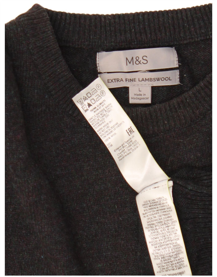 Marks & Spencer Herren-Pullover mit Rundhalsausschnitt, Größe L, schwarze Wolle