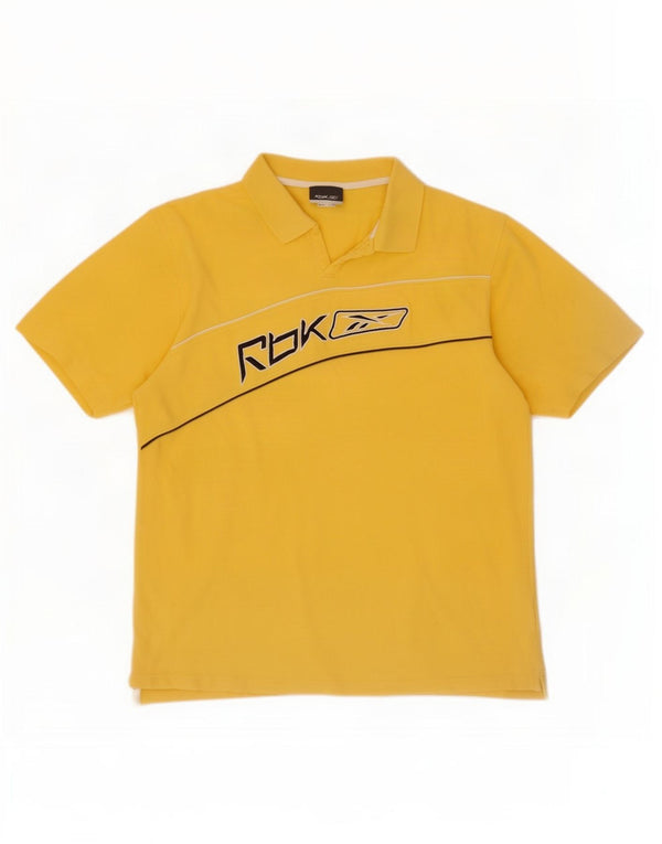 Reebok Mens Graphic Polo Shirt Large Yellow Cotton