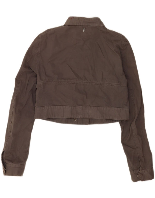 Dondup Womens Crop Bomber Jacket IT 44 Medium Grey Bomuld