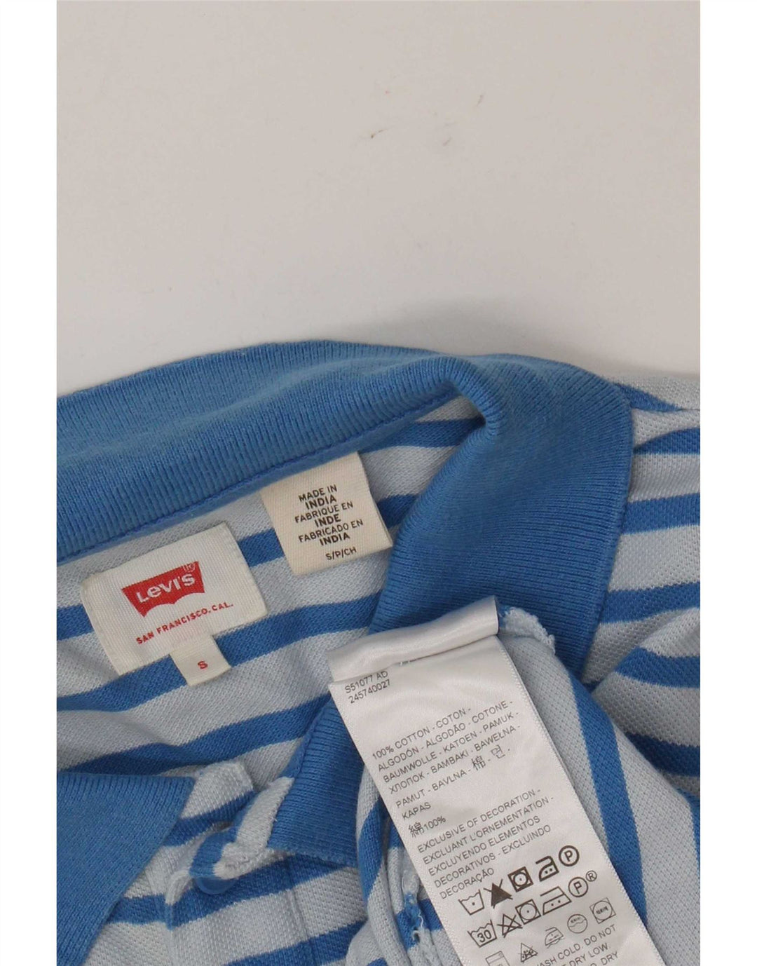 Levi's Mens Polo Shirt Small Blue Striped Cotton