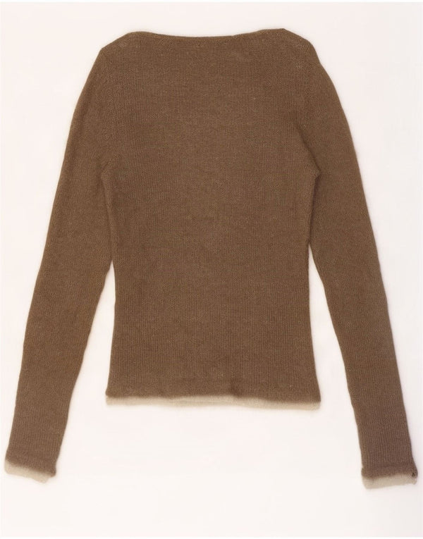 Vintage mujer barco cuello jumper suéter Reino Unido 8 pequeño marrón