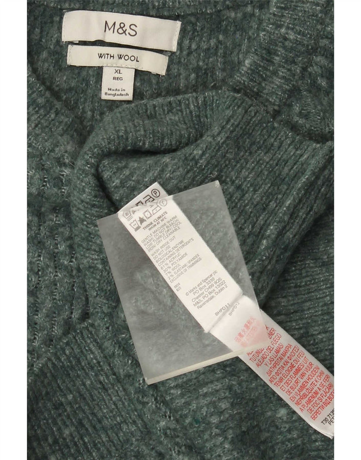Marks & Spencer Mens Crew Neck Jumper Sweater XL Green Acrylic