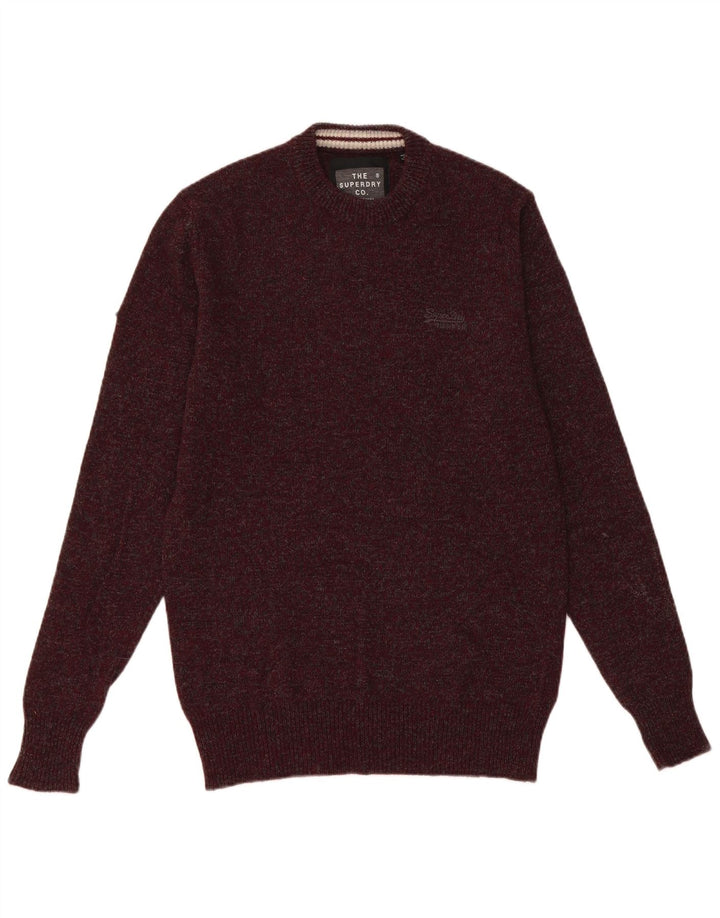 SUPERDRY Mens Crew Neck Jumper Sweater Medium Burgundy Flecked Lambswool