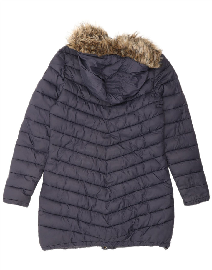 SUPERDRY Womens Hooded Padded Coat UK 14 Medium Navy Blue Nylon