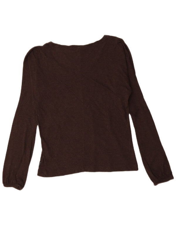 Armani Jeans Womens Graphic Top Long Sleeve UK 16 Large Brown Cotton
