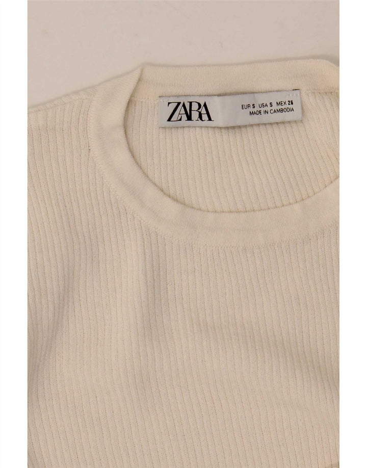 Top Zara da donna monospalla manica lunga UK 8 Small bianco