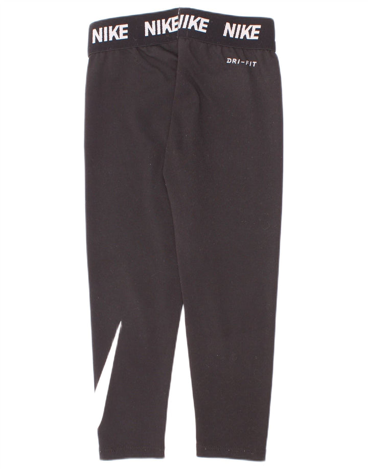 Nike Girls Dri Fit Graphic Leggings 4-5 Years Small Black Polyester
