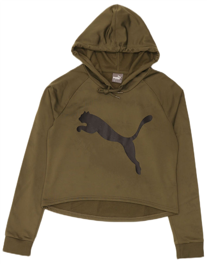 Puma Womens Graphic Hoodie Pullover UK 14 Medium Khaki Polyester