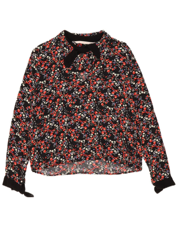 Zara Womens Long Sleeve Blouse Top UK 14 Medium Black Floral Viscose